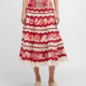 FARM Rio Red and Cream Maxi Skirt
